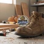 Balm tin on work boot