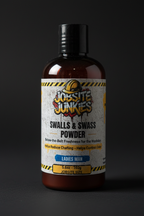 Close-up of Ladies Man Swalls & Swass Body Powder bottle