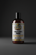 Close-up of Morning Wood Swalls & Swass Body Powder bottle